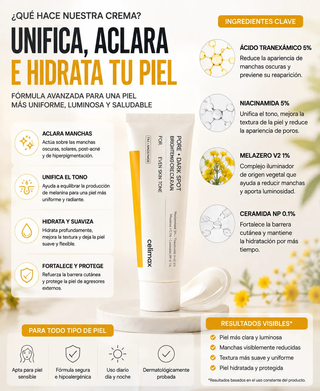 Pore+Dark Spot Brightening Cream: Tu Aliado Contra las Manchas de Sol y Acné.
