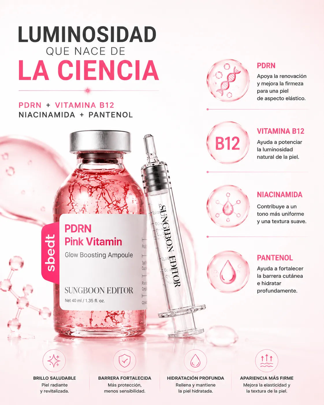 Sérum Coreano Intensivo con PDRN, péptidos de cobre y Suero Rosa de vitamina B12